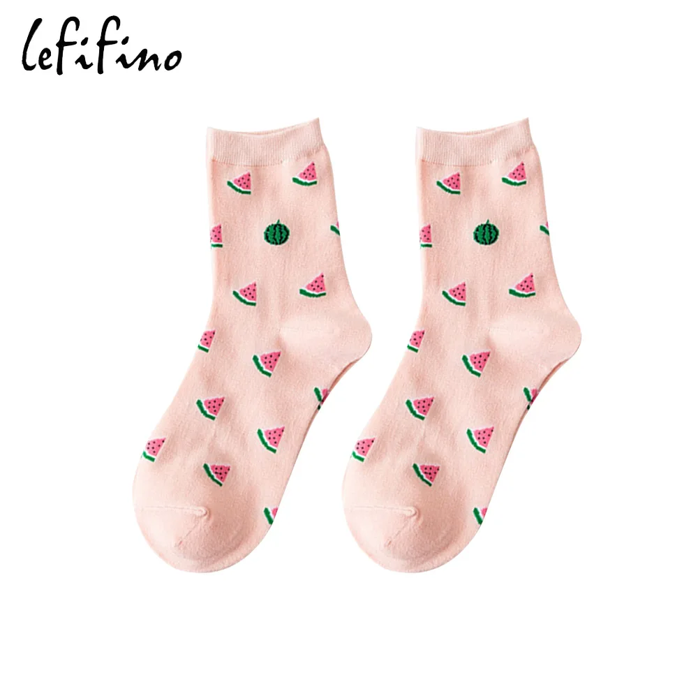 knit watermelon Милые женские хлопковые носки с вышивкой, Милые Носки с рисунком ананаса, арбуза, фруктов, фламинго, розовый, зеленый, белый, клетчатые носки Ne76430 - Цвет: knit watermelon
