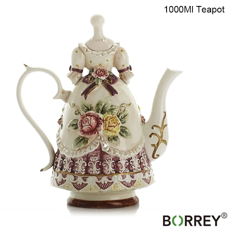 1 tea pot BORREY керамический кофейник, красивый чайный горшок, набор, европейская рельефная кофейная чашка с тарелкой, фигурки, кофейник, фарфоровый, свадебные подарки - Цвет: 1 tea pot
