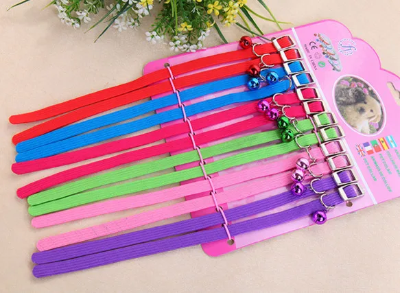 

usd 1.2/pc Free shipping pet cat puppy collar elastic belt soft collar necklace solid color with bell 24pcs/lot