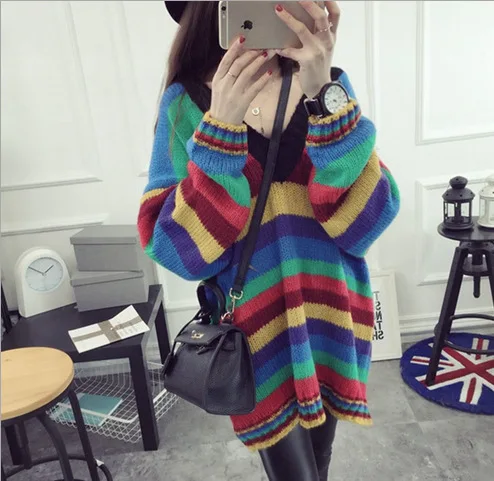 Thick Women Sweaters and Pullovers Striped Coat Office Lady V Neck Patchwork Jumper | Женская одежда