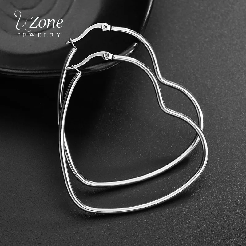 

UZone 316L Stainless Steel Exaggerated Big Heart Earrings For Women Love Simple Tide Hoop earrings Jewelery Oorbellen