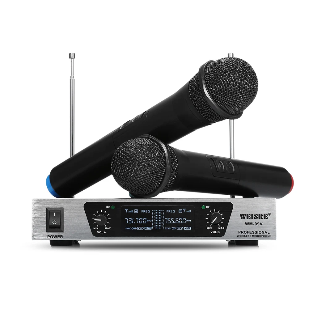 WEISRE WM 09V 2 ручной беспроводной микрофон Системы караоке с двухканальный приемник
