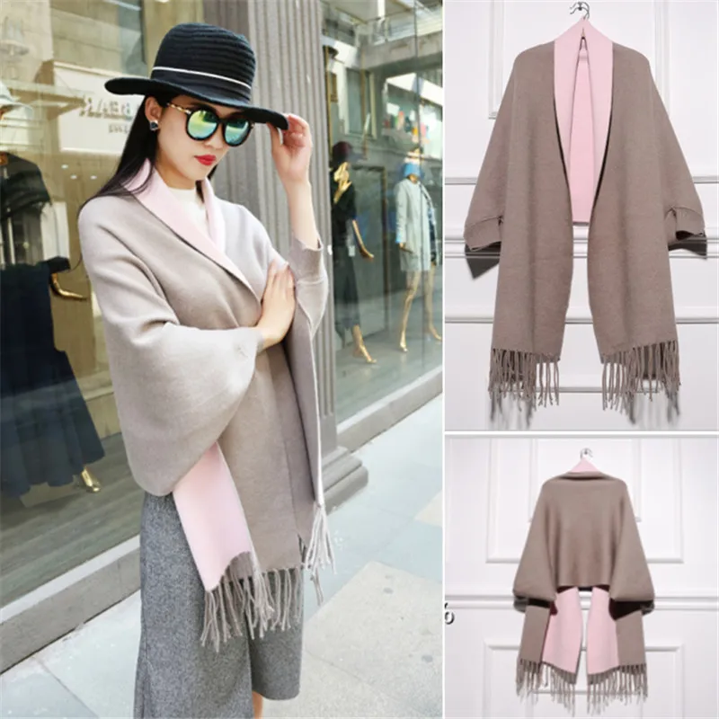 Женская двусторонняя кашемировая накидка однотонный кардиган из меха норки с