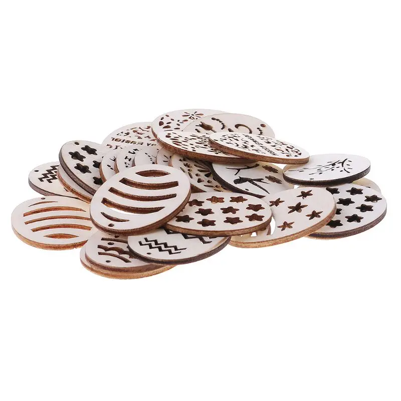 25 шт. лазерная резка деревянное украшение деревянная Пасхальная Форма яйцо