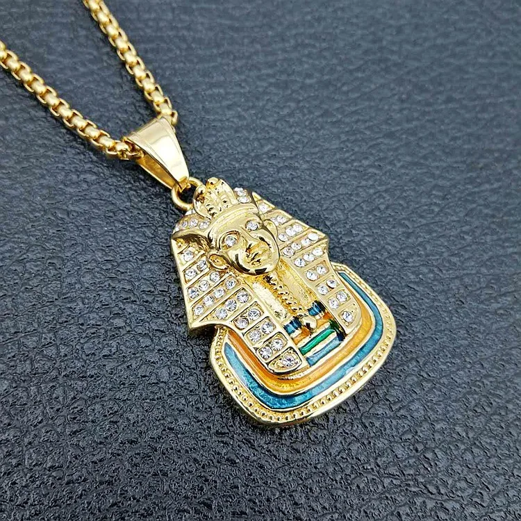 

Hip hop Golden Men Women Charm Rhinestone Egyptian Pharaoh Necklaces Hip Hop Chains Bling Last King Jewelry Gifts Pendants