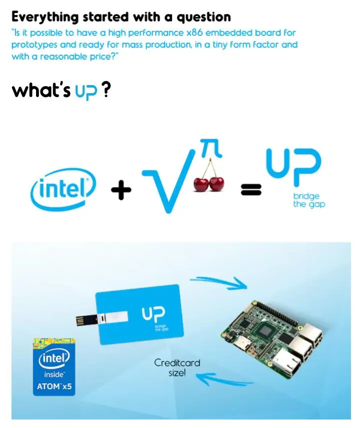 1 шт. x Up Board Intel X86 размер кредитной карты компьютерная плата для производителей с четырехъядерным Atom X5-8350