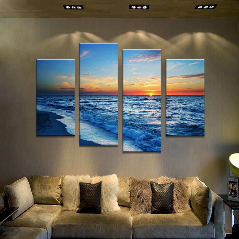 4 шт. настенные картины с изображением моря восхода солнца|picture for living room|wall picturesdecor