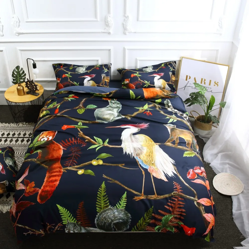 Prezzo Trasporto Di Goccia 3D Stampa Digitale Copripiumino Federe Della Boemia Fiore Blu Morbido Letto Coperture 3/4 Pz Animali Uccelli