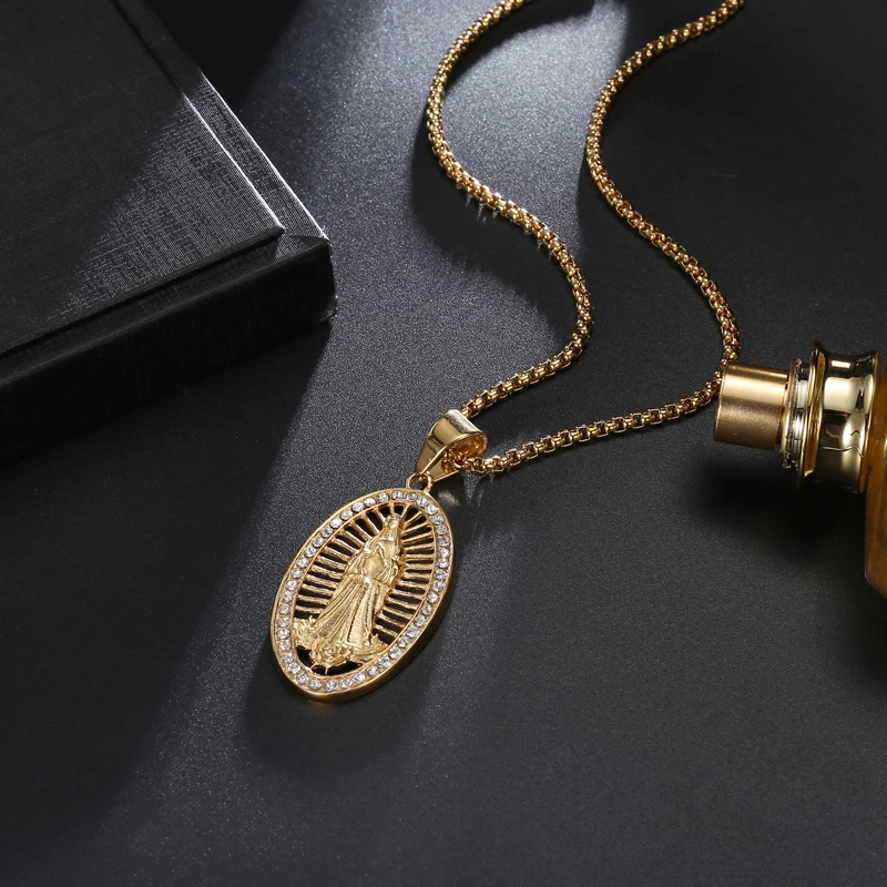 Винтажное ожерелье в стиле хип-хоп овальной христианской Святой Девы Марии