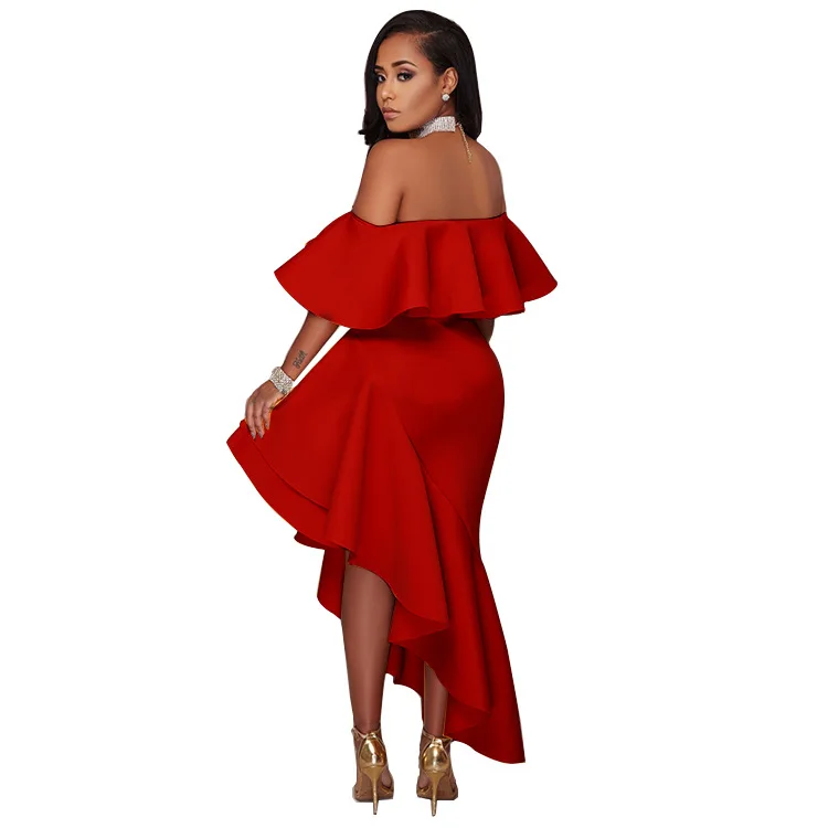 Женское асимметричное длинное платье элегантное винтажное с открытыми плечами