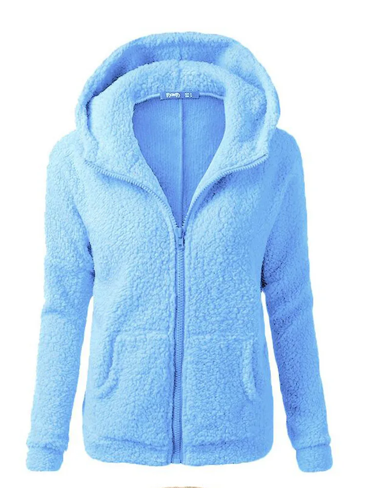 

Womens Zipper wool Plush Sweater Women Autumn And Winter WHITE BLACK Plus Velvet Thick Coat Jumper Soft Hooded Sweater S-5XL