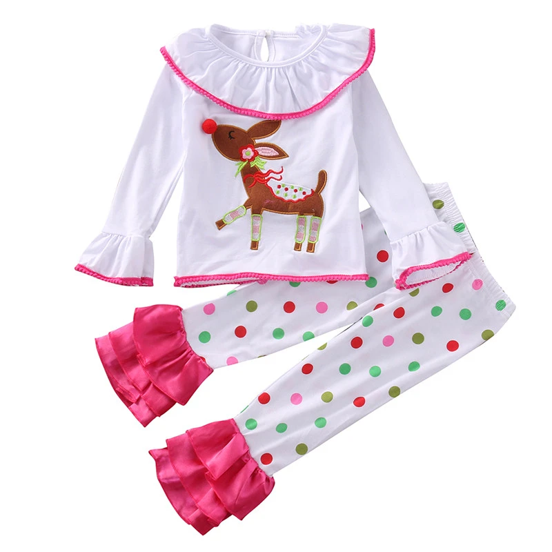 Рождественский пижамный комплект для маленьких девочек одежда сна топы + штаны