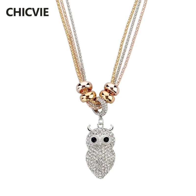 

CHICVIE Crystal Bead Long Statement Necklace & Pendant For Women Silver color Owl Ethnic Jewelry Vintage DIY Necklaces SNE140166