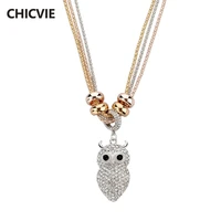 chicvie crystal bead long statement necklace pendant for women silver color owl ethnic jewelry vintage diy necklaces sne140166