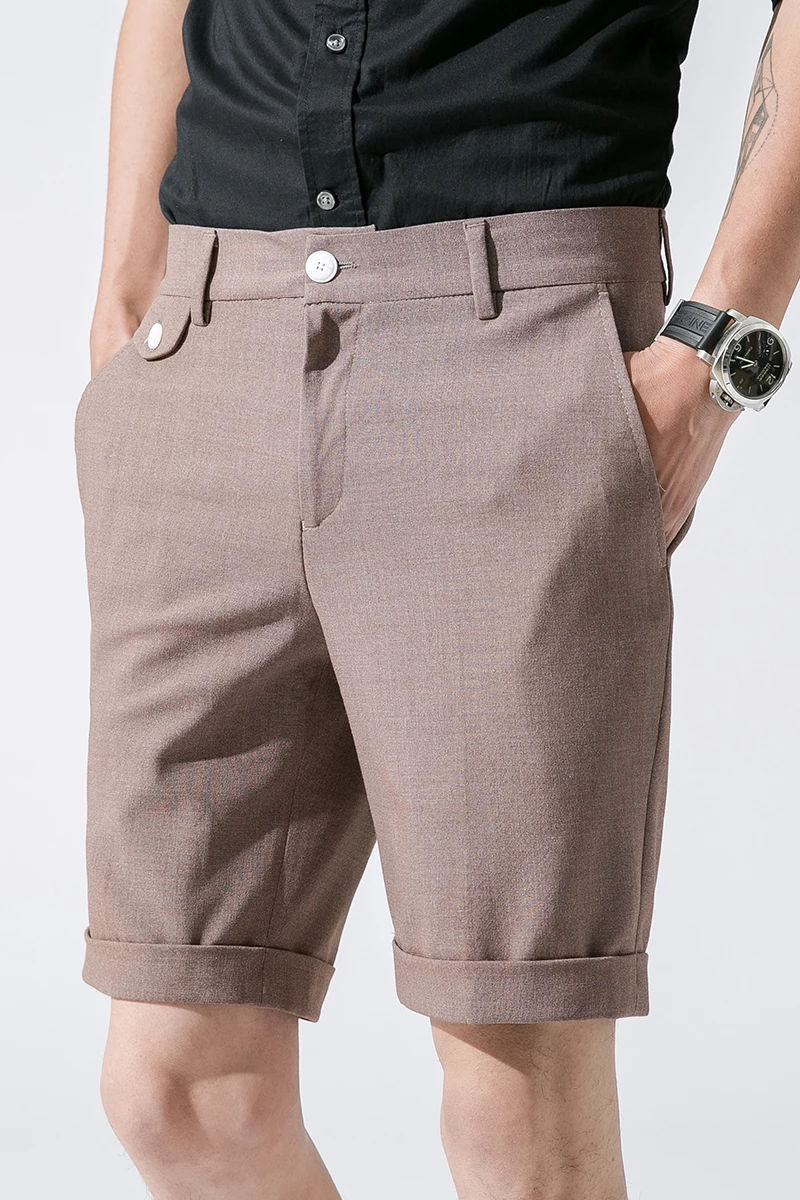 Мужские Элегантные брюки Slim Fit 2019 Летние черные шорты мужской офисный костюм