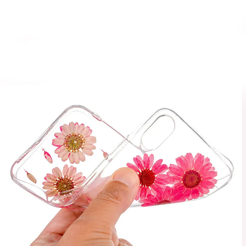 For iphone X Case Fashion Clear Soft TPU Phone iphoneX Cases Coque Real Dried Flowers DIY Handmade Back Cover Newest |