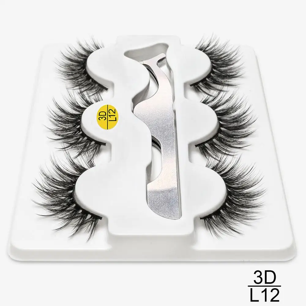 L12 SEXYSHEEP, 3 пары, 3D, искусственные норковые ресницы, Длинные Накладные ресницы, ресницы для наращивания, бигуди, набор для макияжа глаз, maquiagem - Цвет: L12