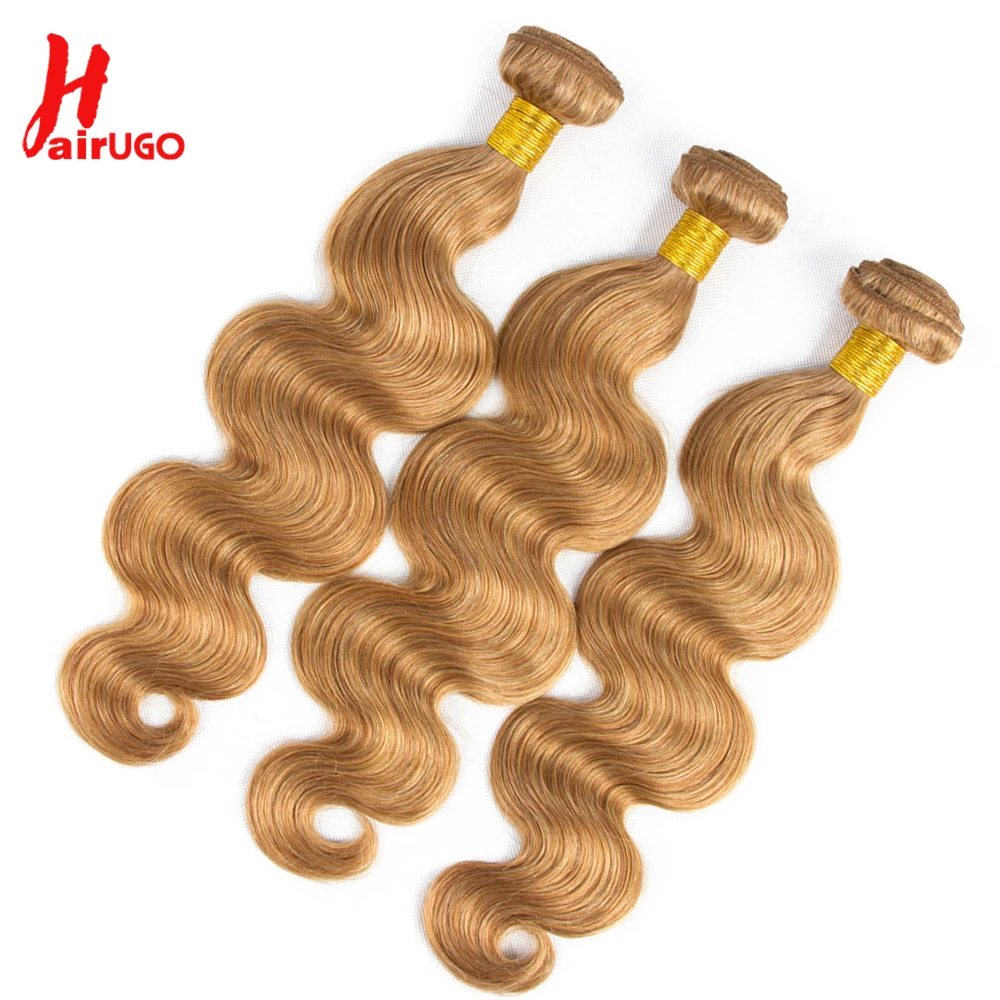 Медовые светлые бразильские волосы, волнистые пряди с закрытием HairUGo#27 пучки человеческих волос Ombre с закрытием, не реми волосы