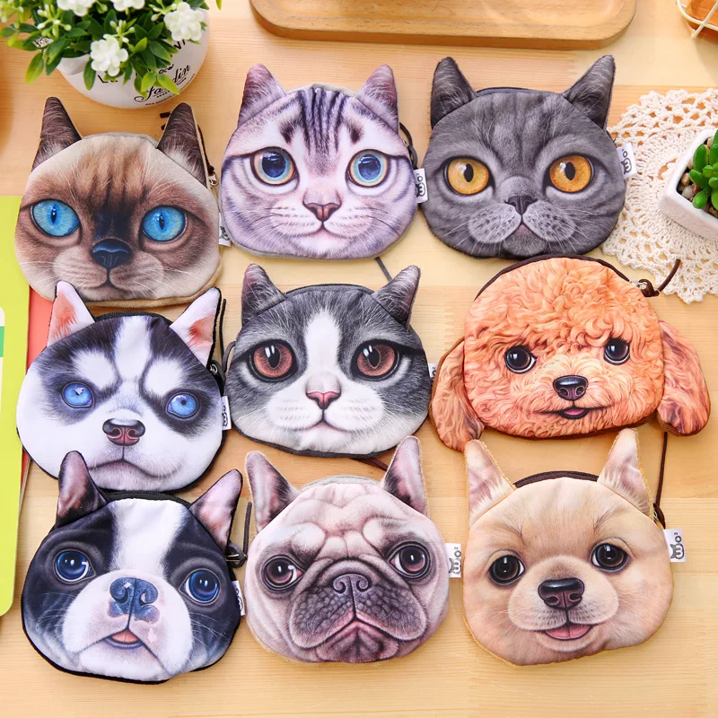 

Super CUTE 3D Animals - Cat Coin BAG Purse , 10CM Dogs Plush Coin Bags Wallet Pouch Small Handbag ; bolsa de moeda monedero gato