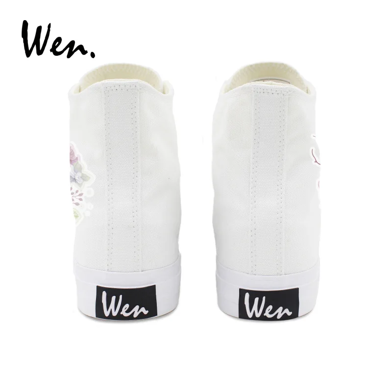 Вэнь высокие кроссовки дизайнерские акварельные холщовые с цветами птицы для