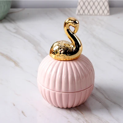 swan Розовая бутылка животные милые керамические коробки ювелирных изделий свадебное кольцо брелок чехол с кристаллом держатель серьги ювелирные изделия хранения баночки ремесла - Цвет: swan