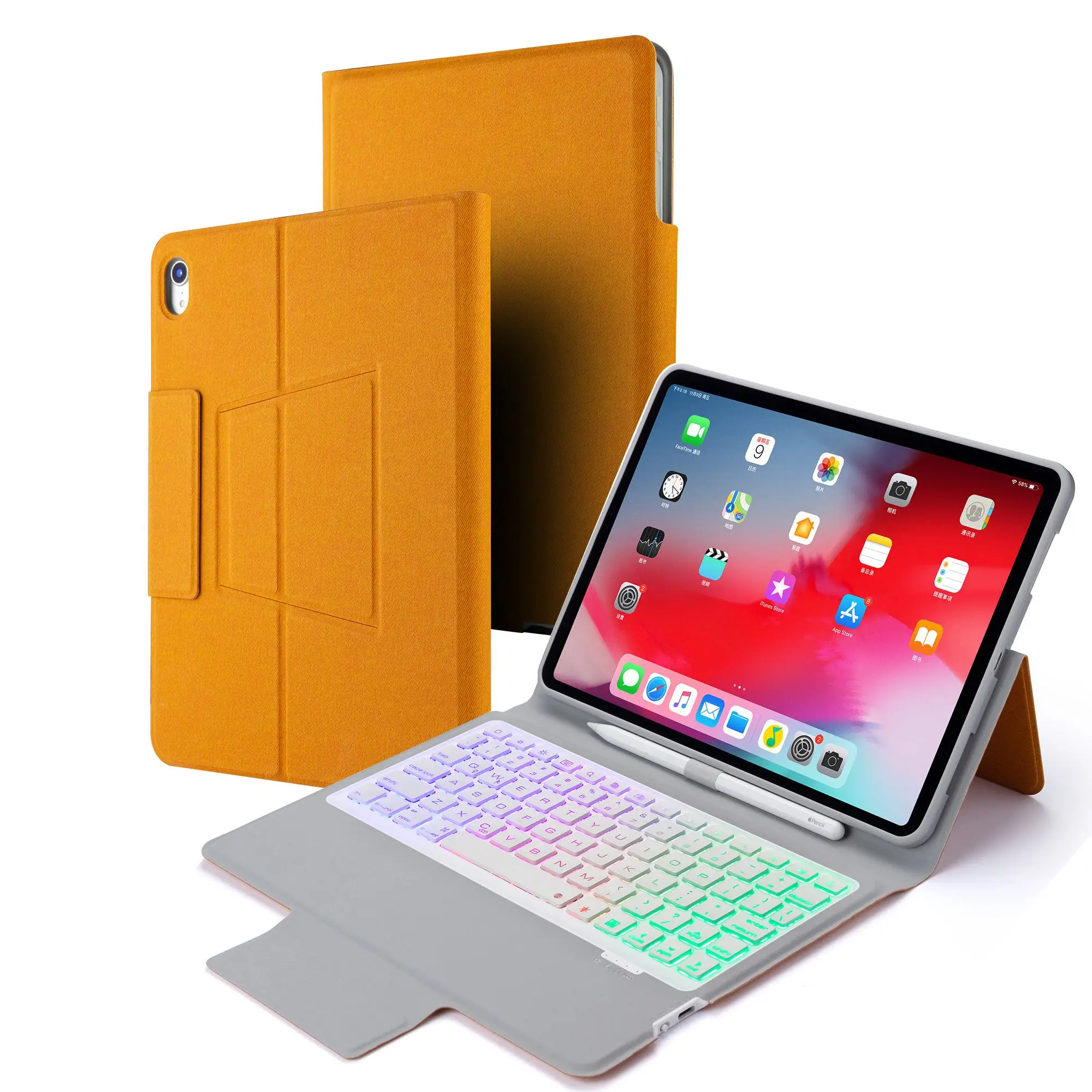 Для iPad Pro 11 дюймов Bluetooth клавиатура кожаный чехол с клавиатурой 7 цветов Подсветка клавиатура откидная крышка устойчивый планшетный чехол с держателем ручки