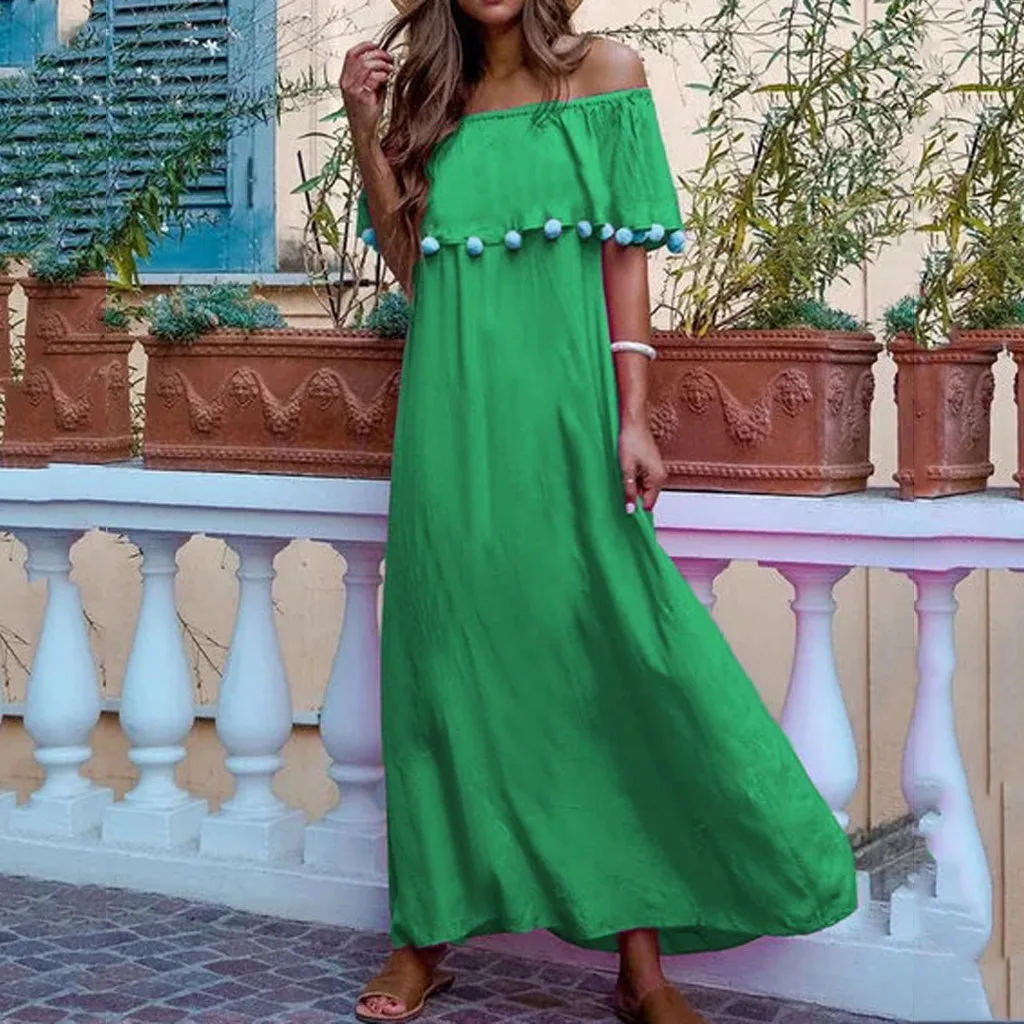 Модное богемное женское платье однотонное с вырезом лодочкой и открытыми