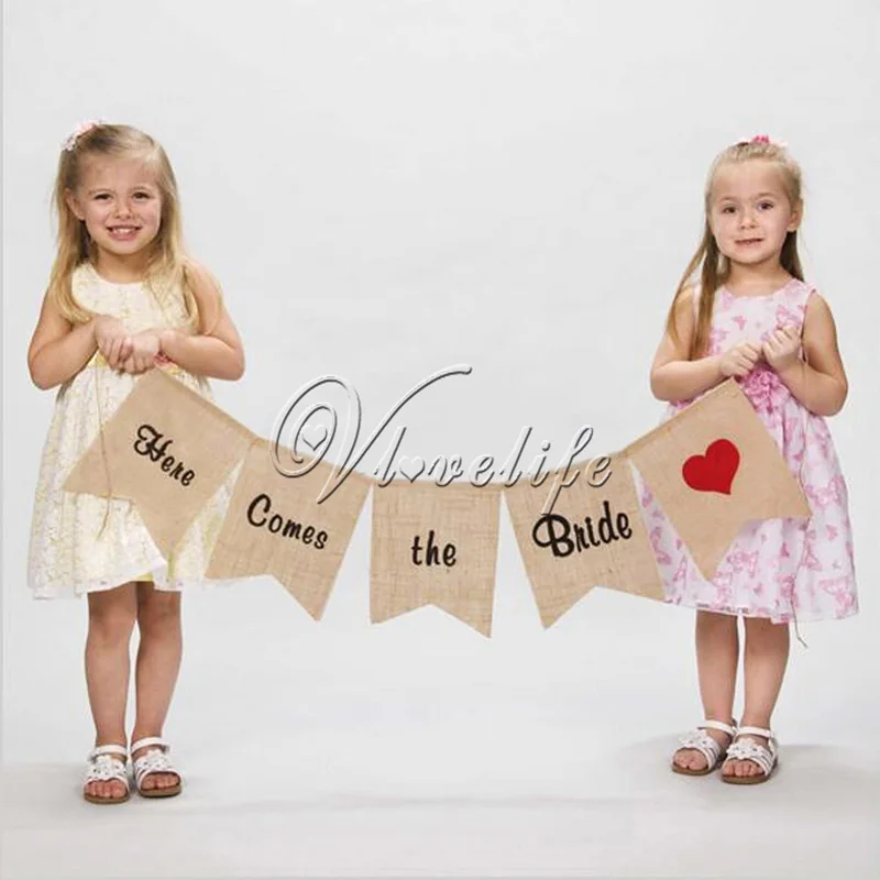 Баннеры &quotсюда приходит невеста&quot знак флажки из мешковины и баннер для