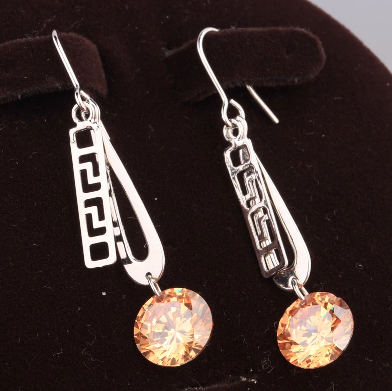 Потрясающий круглый коричневый Champange оранжевый Morganite 925 серебро Мода падение