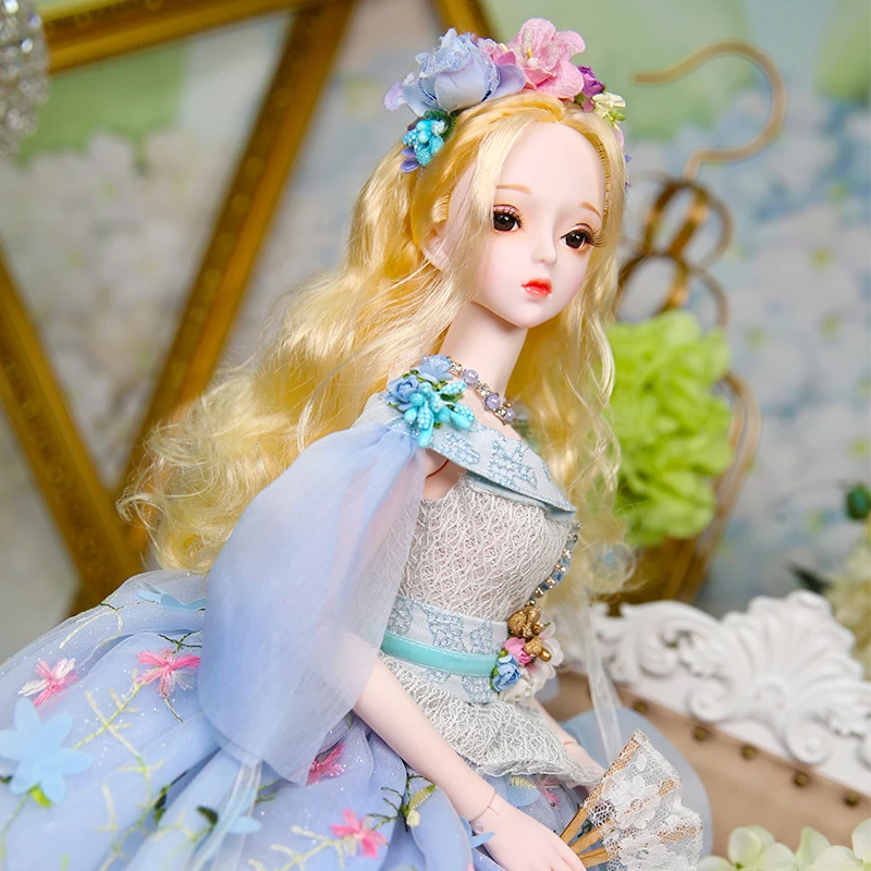 1/3 bjd куклы 62 см кукла с гибкими суставами белая кожа золотые волосы с цветком туфли под платье головной убор, Каролин