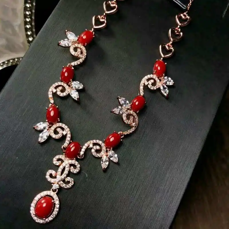 Fidelity natural 6*8mm red coral pendant Necklaces s925 sterling silver noble fine jewelry for women gemstone | Украшения и