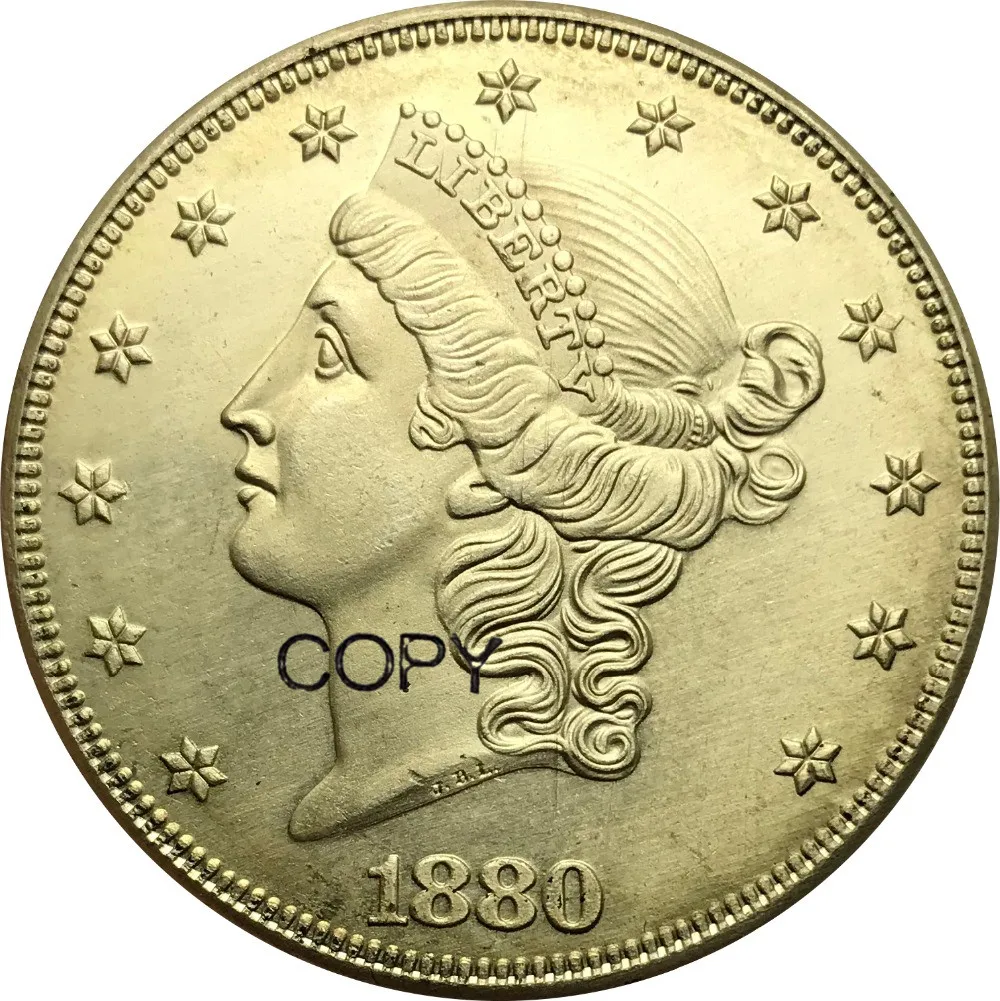 

1880 1880 s США 20 долларов свободы голова-двойной Орел с девизом «Двадцать долларов» латунные металлические копии монет