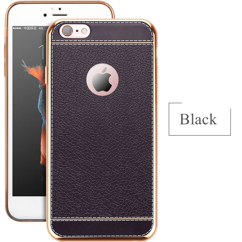 Black Роскошные Личи кожаный Pattern Мягкий силиконовый чехол для телефона iPhone 7 6 6 S 8 Plus X ультра тонкий Покрытие чехол для iPhone6 5 5S SE - Цвет: Black