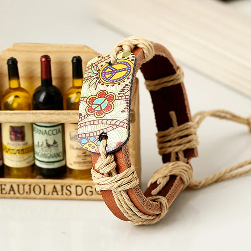 Женский кожаный браслет KYSZDL винтажный в стиле панк из сплава с цветочным принтом