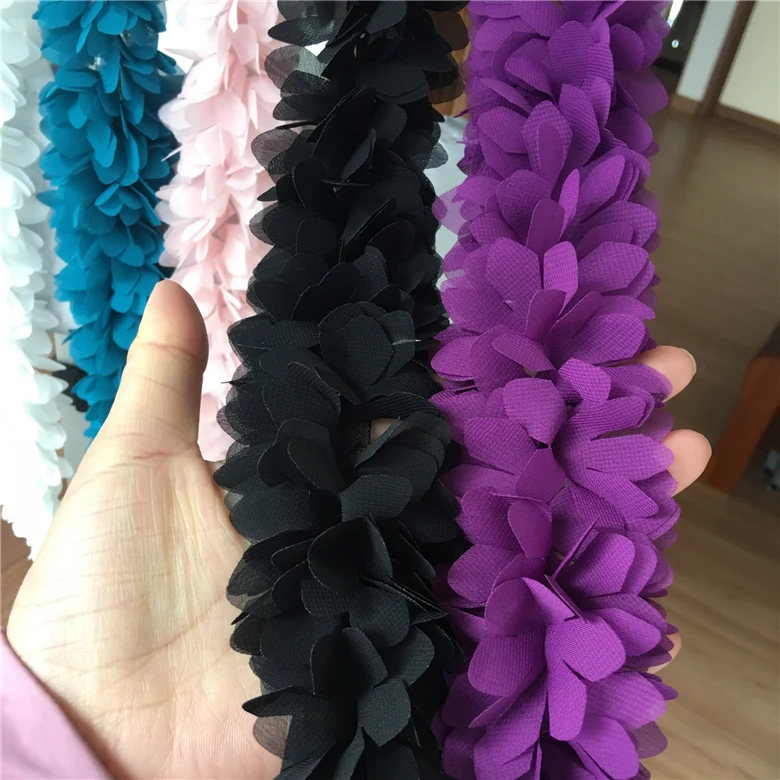 3D шифон цветочные лепестки плиссированные кружева ручной работы отделка розовый