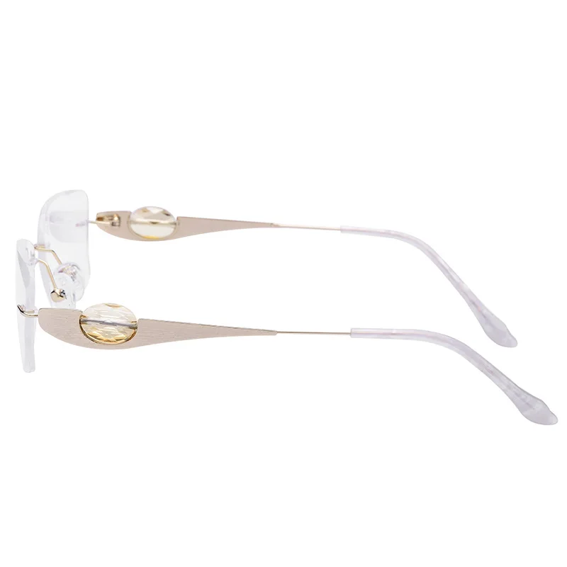 

Hot B Pure Titanium Rimless Glasses Frame Women Prescription Cat Eye Crystal Eyeglasses Myopia Optical Frames Lady Oval Eyewear