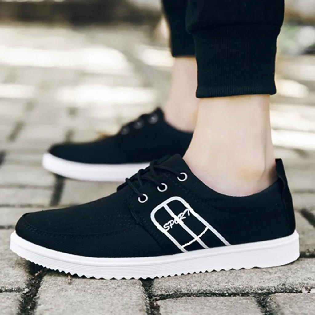 2019 Casual shoes men summer New Fashion Men's Lace Up Sports Loafers Sneakers Flat Canvas Shoes #G4 | Обувь