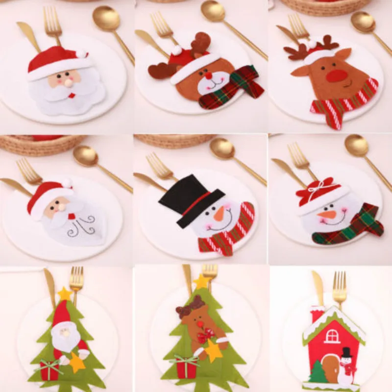 Newly Christmas knife and fork bag Cutlery set Santa Claus Table cutlery sets | Дом и сад