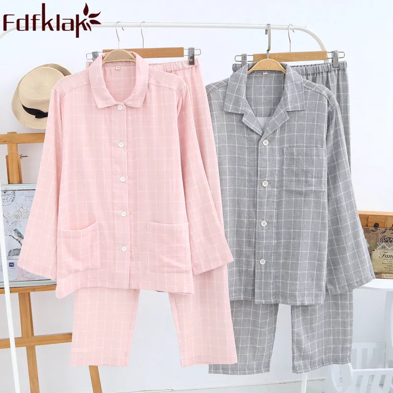 Fdfklak/пижама из двух предметов Пижама в клетку с длинными рукавами для пары