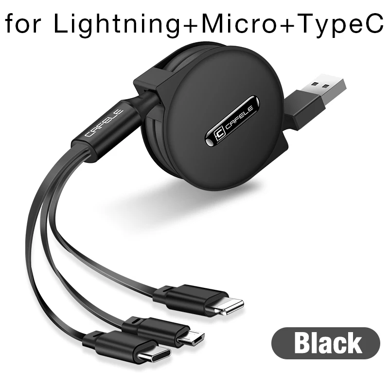 L-M-T-Black Cafele 3 в 1 Выдвижной USB кабель для iPhone Micro usb type C плоский кабель Быстрая зарядка для iPhone кабель+ Micro USB+ type-C - Цвет: L-M-T-Black