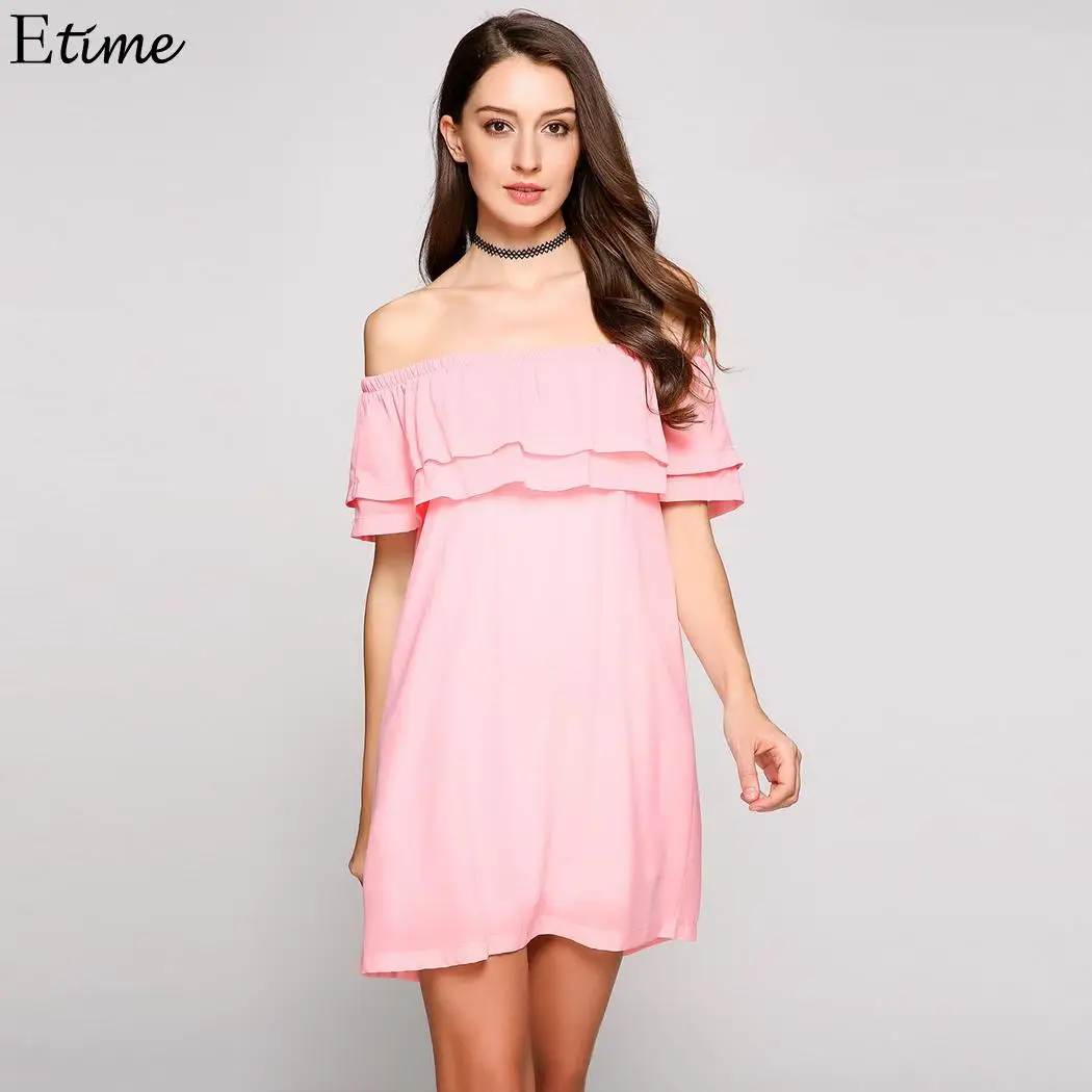 С открытыми плечами мини короткий рукав гофрированное 2018 Летнее Платье vestidos