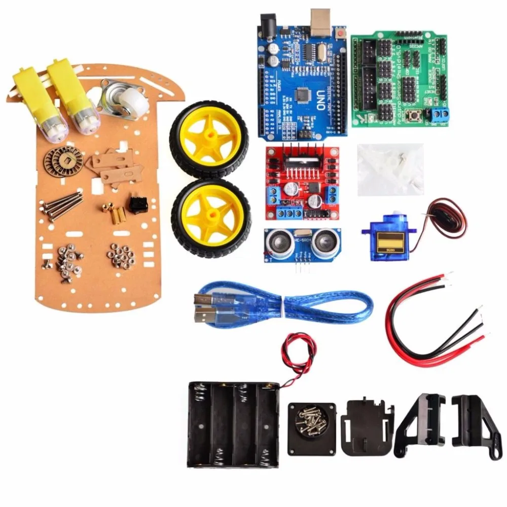 

DIY Avoidance Tracking RC Smart Robot Car Chassis For Arduino UNO Starter Learning Kit Speed Encoder Battery Box 2WD Ultrasonic