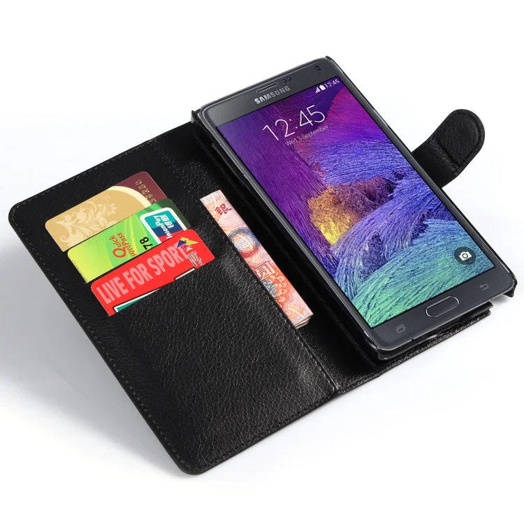 for Samsung Galaxy GALAXY Note 4 N9100 Flip leather Case Wallet card stent cases Lichee Pattern Cover black Note4 SM N910 | Мобильные