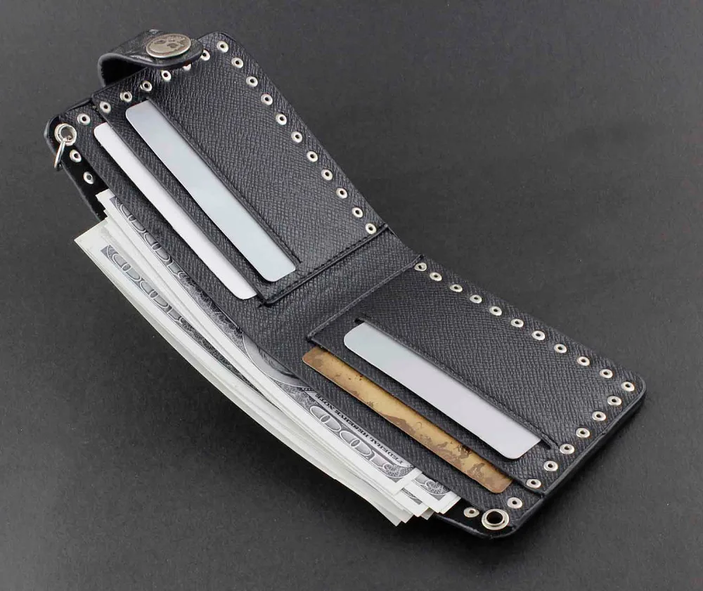 Модные в стиле рок Панк Металлический Череп деньги черный мужской кожаный