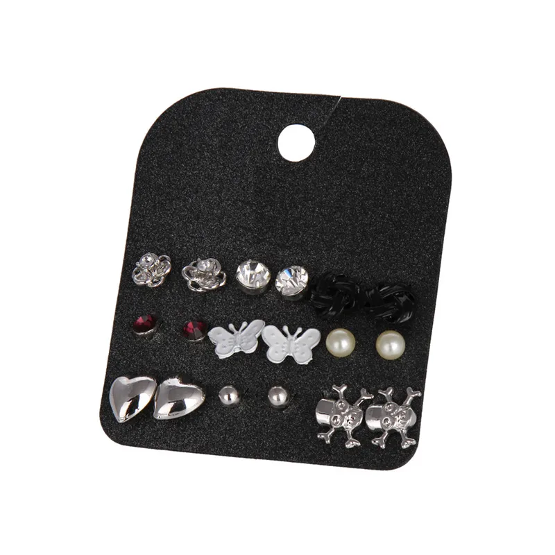 Marte&ampJoven Wholesale New Punk 9 Pairs Mixed Silver Color Heart Skeleton White Butterfly Stud Earring Sets For Women | Украшения и