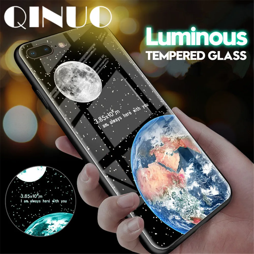 Светящийся чехол для iphone 7 Plus 6S 6 8 X XS MAX 6Plus XR Lunar Earth moon Planet стеклянная задняя крышка