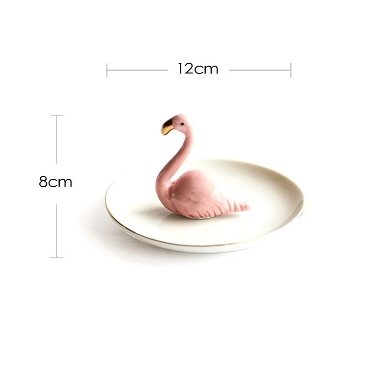 White Pink Flamingo Фламинго, единорог, ананас, декоративная маленькая тарелка, фарфор, ювелирное блюдо, ожерелье, кольцо, лоток для хранения, безделушка, тщеславие, золотое блюдо - Цвет: White Pink Flamingo