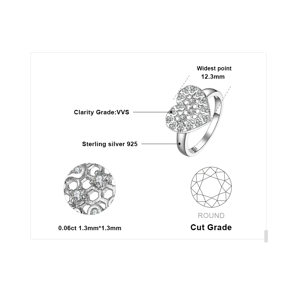 JewelryPalace кубического циркония шестиугольник Honeycomb полые сердце кольцо 925 пробы серебро юбилей кольца для женщин ювелирные украшения