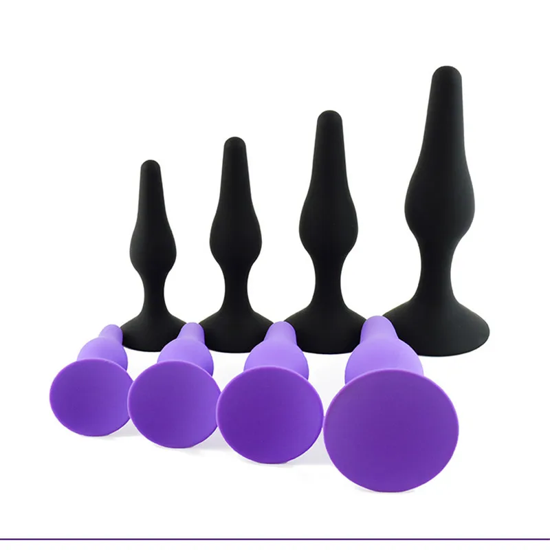 Sex Shop Purple and Black 4pcs/set 4Size Silicone Anal Plug Massage Stimulate Insert Anus Male Gay Adult Game Toys. | Красота и