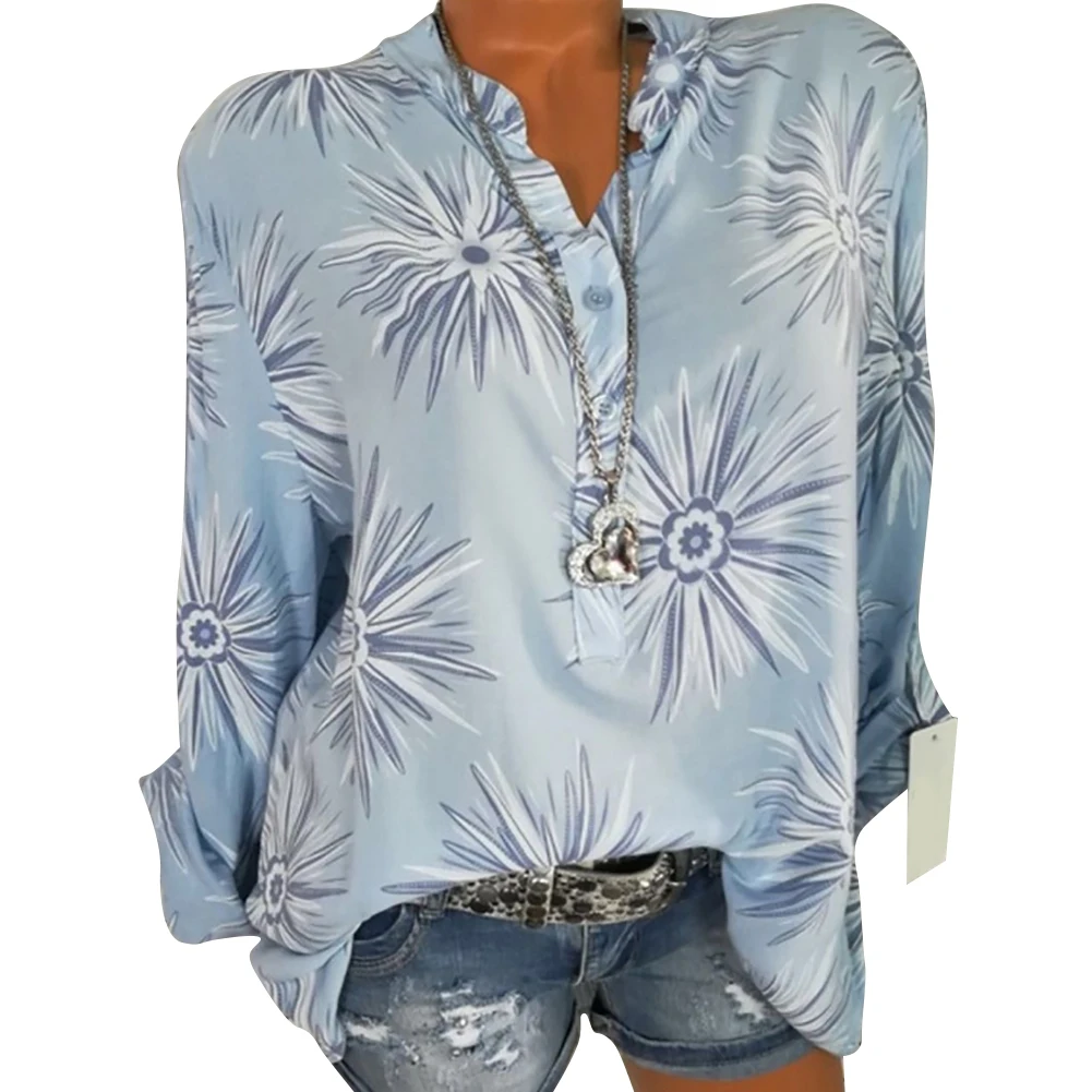 Женская Свободная блуза-рубашка с v-образным вырезом и цветочным принтом большие